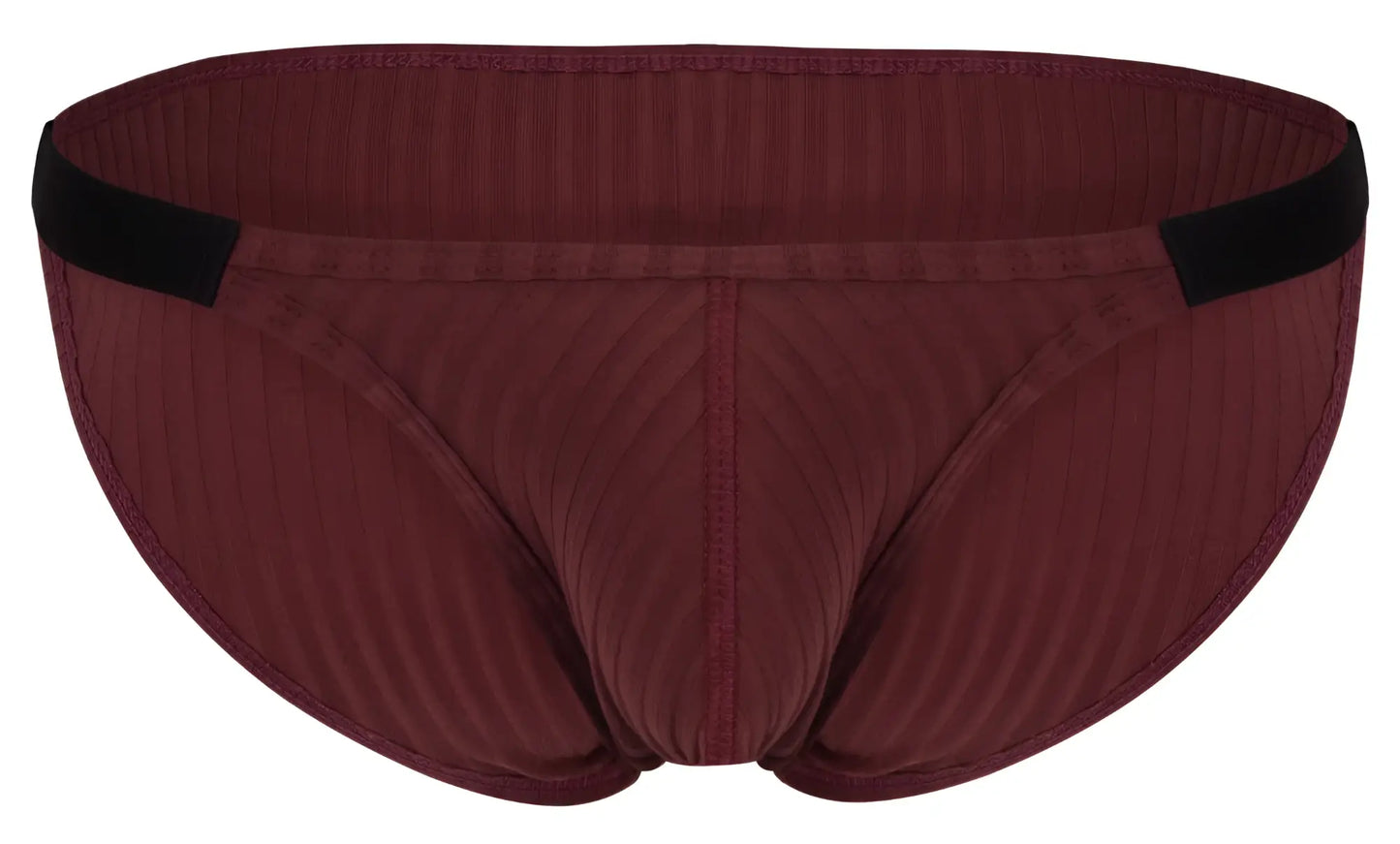 Clever 1846 mantra bikini briefs in grape ribbed fabric with a black elastic waistband front view