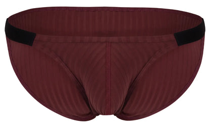 Clever 1846 mantra bikini briefs in grape ribbed fabric with a black elastic waistband front view