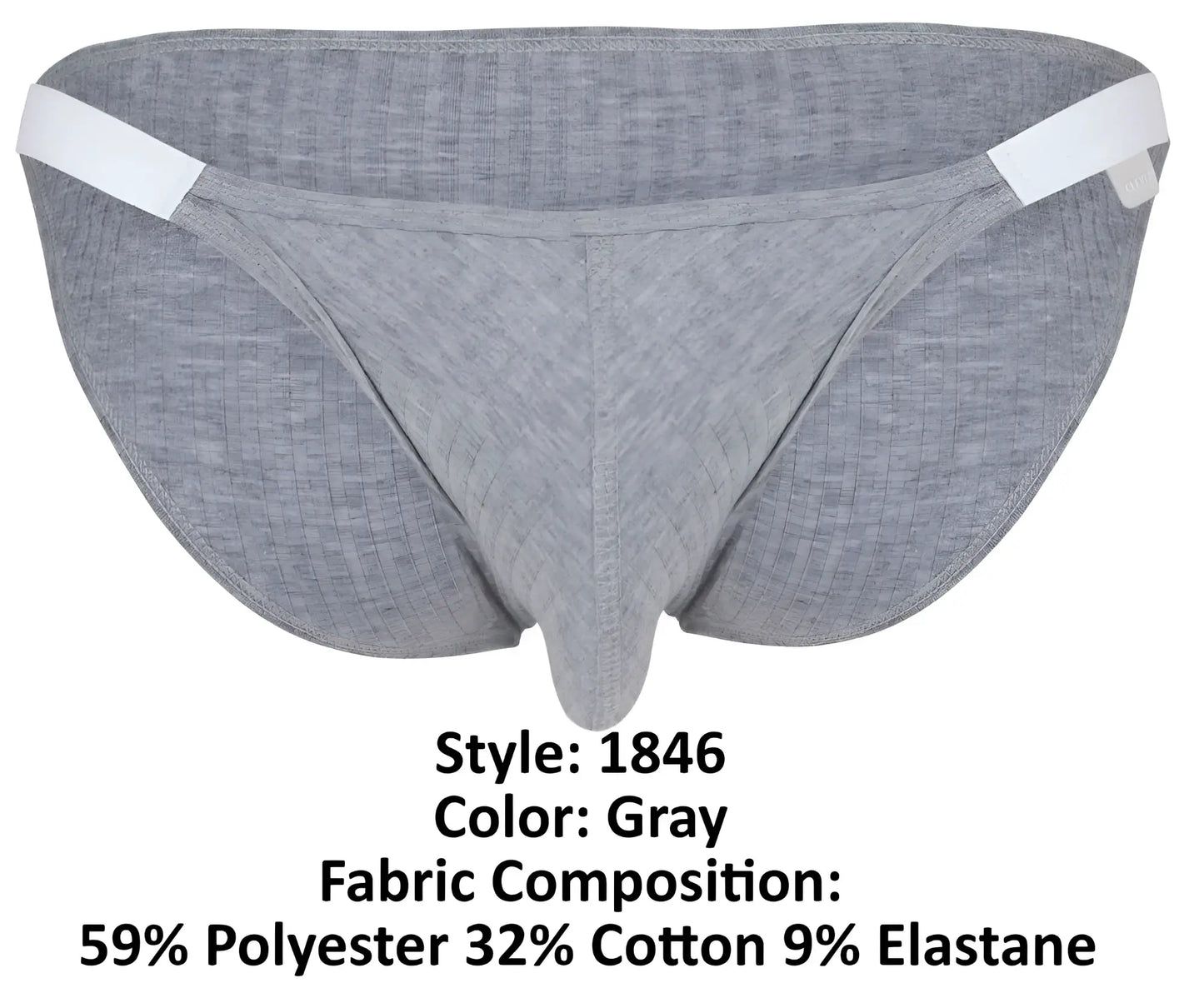 Clever 1846 mantra bikini gray athletic briefs with white elastic waistband in a stretchy polyester cotton elastane blend