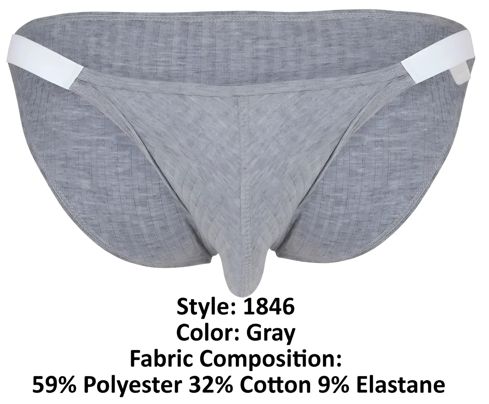 Clever 1846 mantra bikini gray athletic briefs with white elastic waistband in a stretchy polyester cotton elastane blend