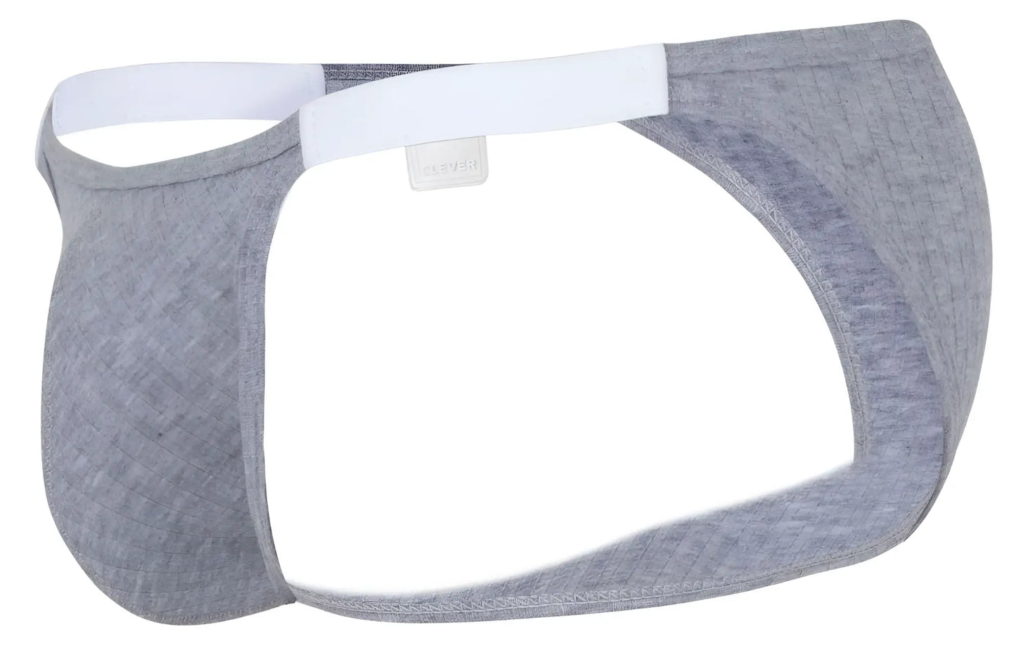 Gray heathered fabric briefs with white elastic waistband clever 1846 mantra bikini in gray front view