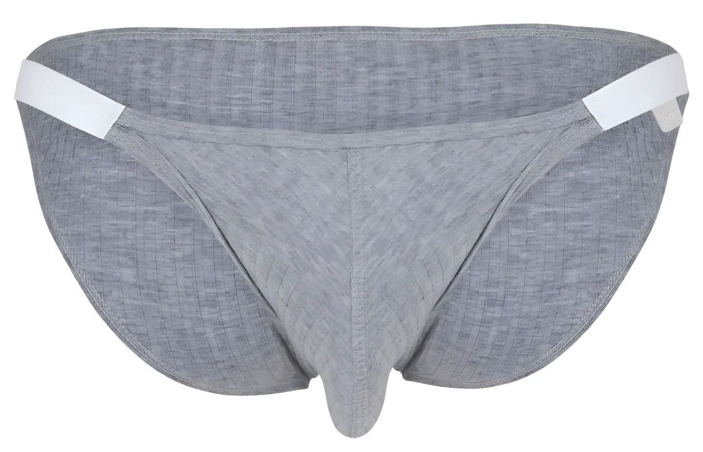Gray textured fabric briefs with white elastic waistband from clever 1846 mantra bikini color gray collection