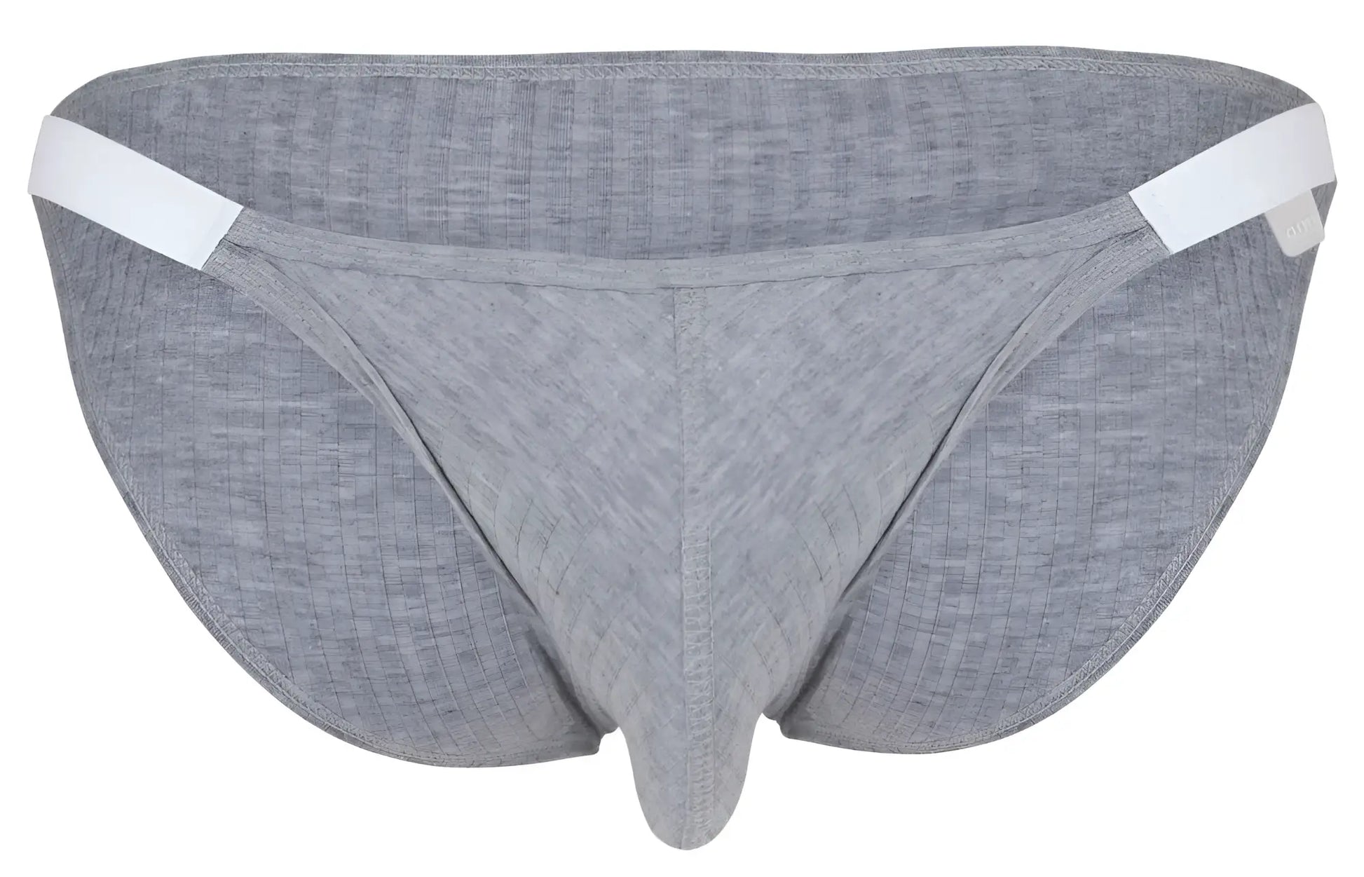 Gray textured fabric briefs with white elastic waistband from clever 1846 mantra bikini color gray collection