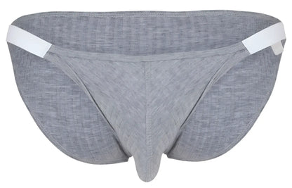 Gray textured fabric briefs with white elastic waistband from clever 1846 mantra bikini color gray collection
