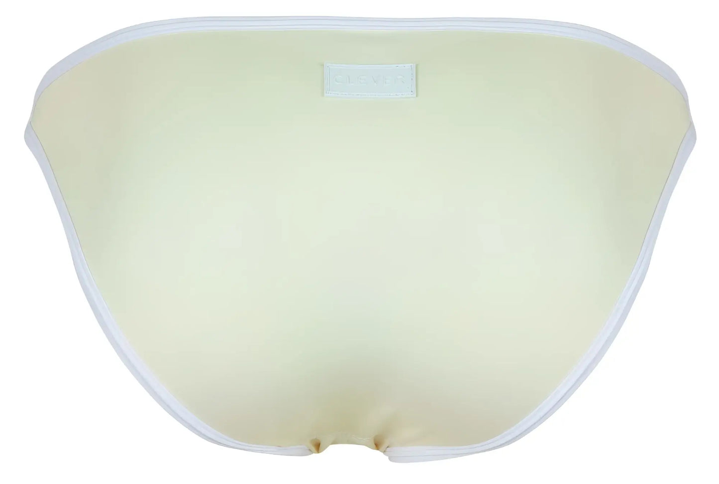 Cream-colored cleverly 1848 relax bikini bottom with soft padding white trim and subtle brand label at the waistband