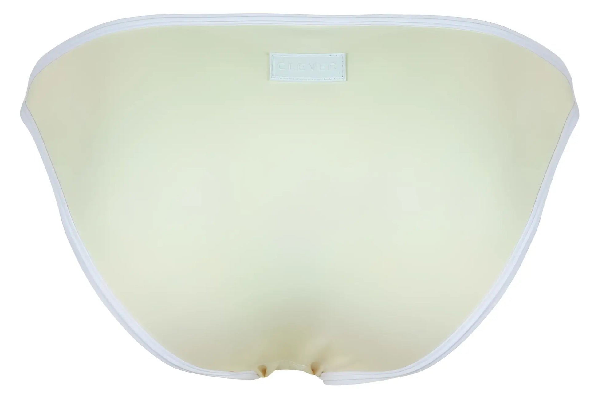 Cream-colored cleverly 1848 relax bikini bottom with soft padding white trim and subtle brand label at the waistband