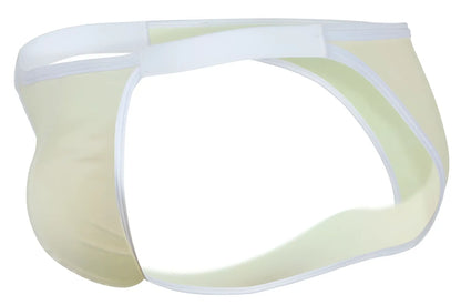 Pale yellow mesh briefs with white trim in clever 1848 relax bikini beige color for comfortable everyday wear
