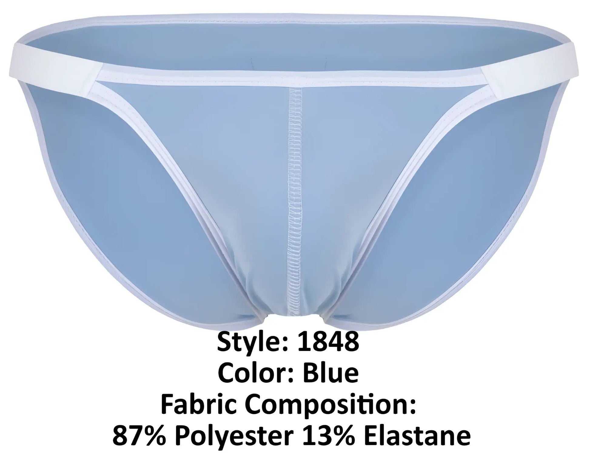Light blue clever 1848 relax bikini briefs with white trim and central seam in form-fitting design