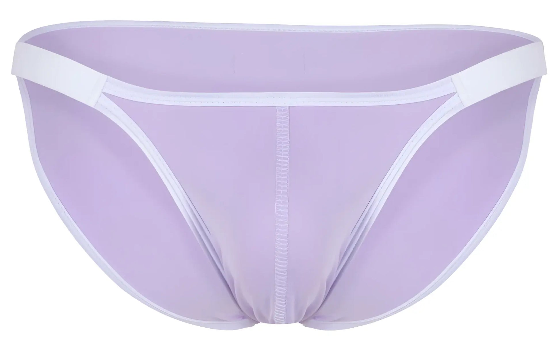 Lavender mesh briefs with white trim and central seam from clever 1848 relax bikini color lilac collection