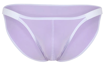 Lavender mesh briefs with white trim and central seam from clever 1848 relax bikini color lilac collection