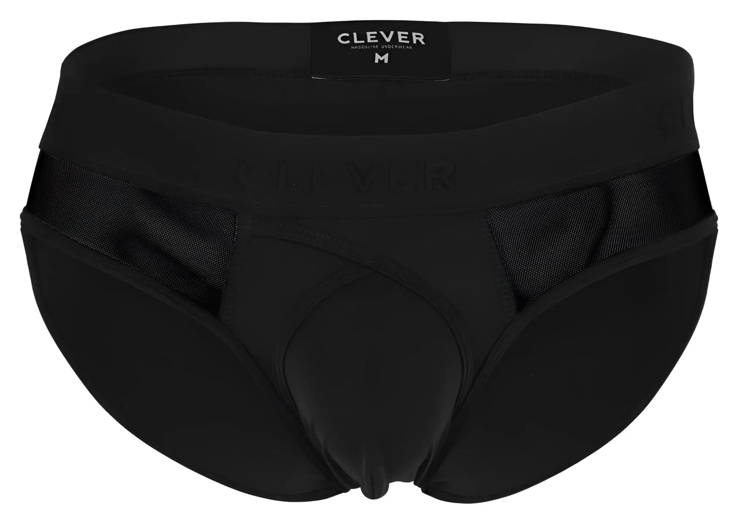 Black mens briefs clever 1849 eros bikini with mesh side panels and padded front in black color
