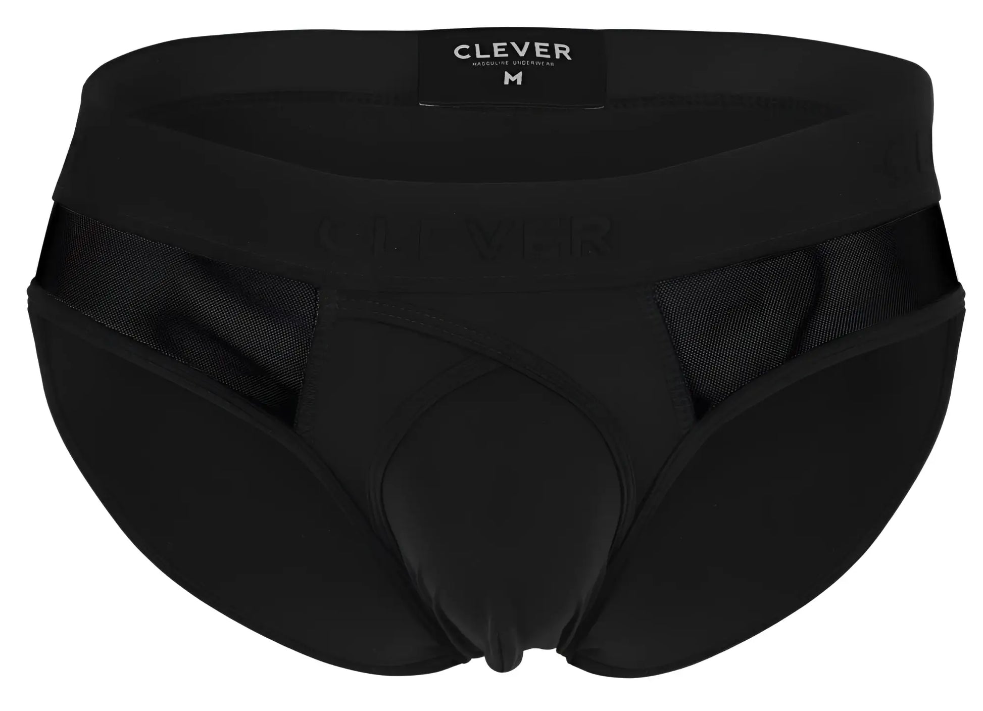 Black mens briefs clever 1849 eros bikini with mesh side panels and padded front in black color