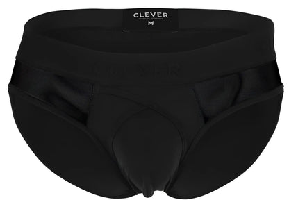 Black mens briefs clever 1849 eros bikini with mesh side panels and padded front in black color