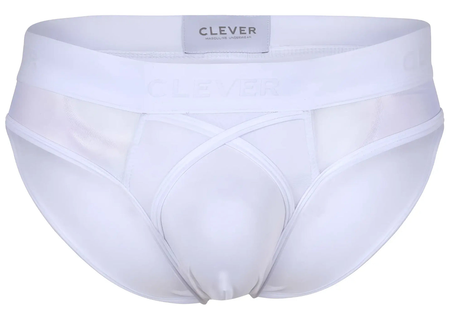 White clever 1849 eros bikini men’s briefs with a smooth seamless design and subtle branding on the waistband