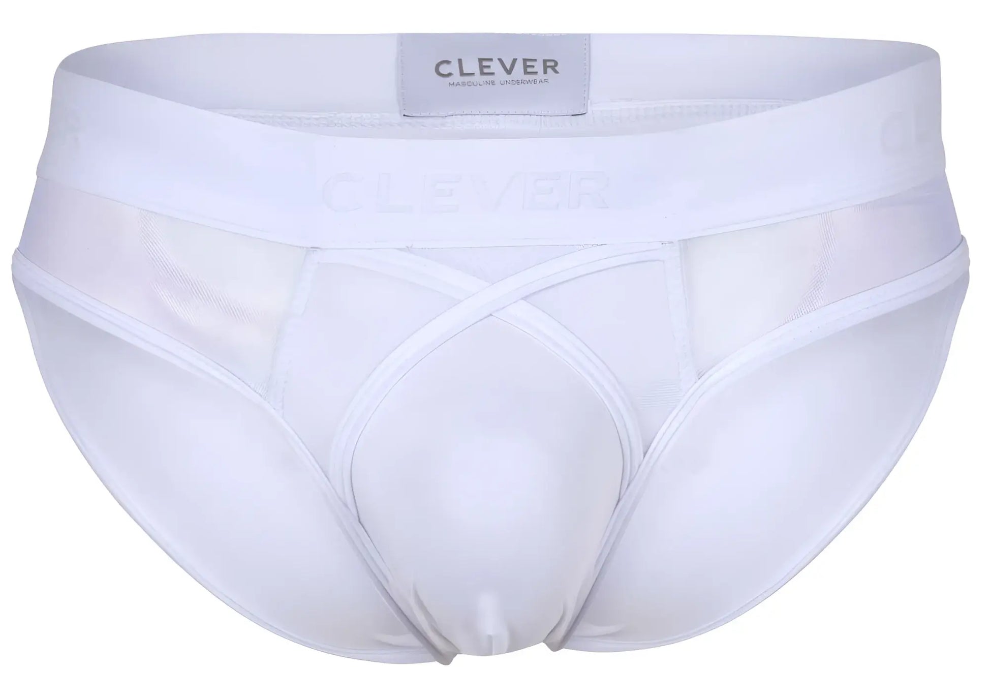 White clever 1849 eros bikini men’s briefs with a smooth seamless design and subtle branding on the waistband