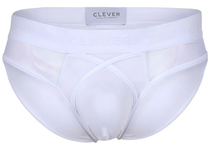 White clever 1849 eros bikini men’s briefs with a smooth seamless design and subtle branding on the waistband