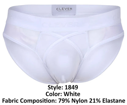 White men’s briefs with mesh panel and elastic waistband featuring clever brand label in eros bikini color white