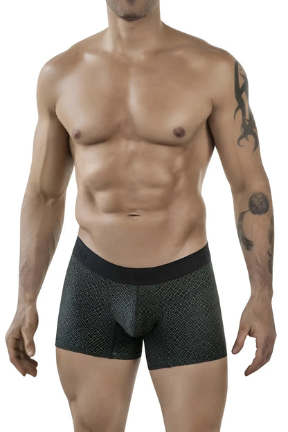 Black clever 1850 laberin trunks boxer briefs with subtle geometric pattern and solid black waistband