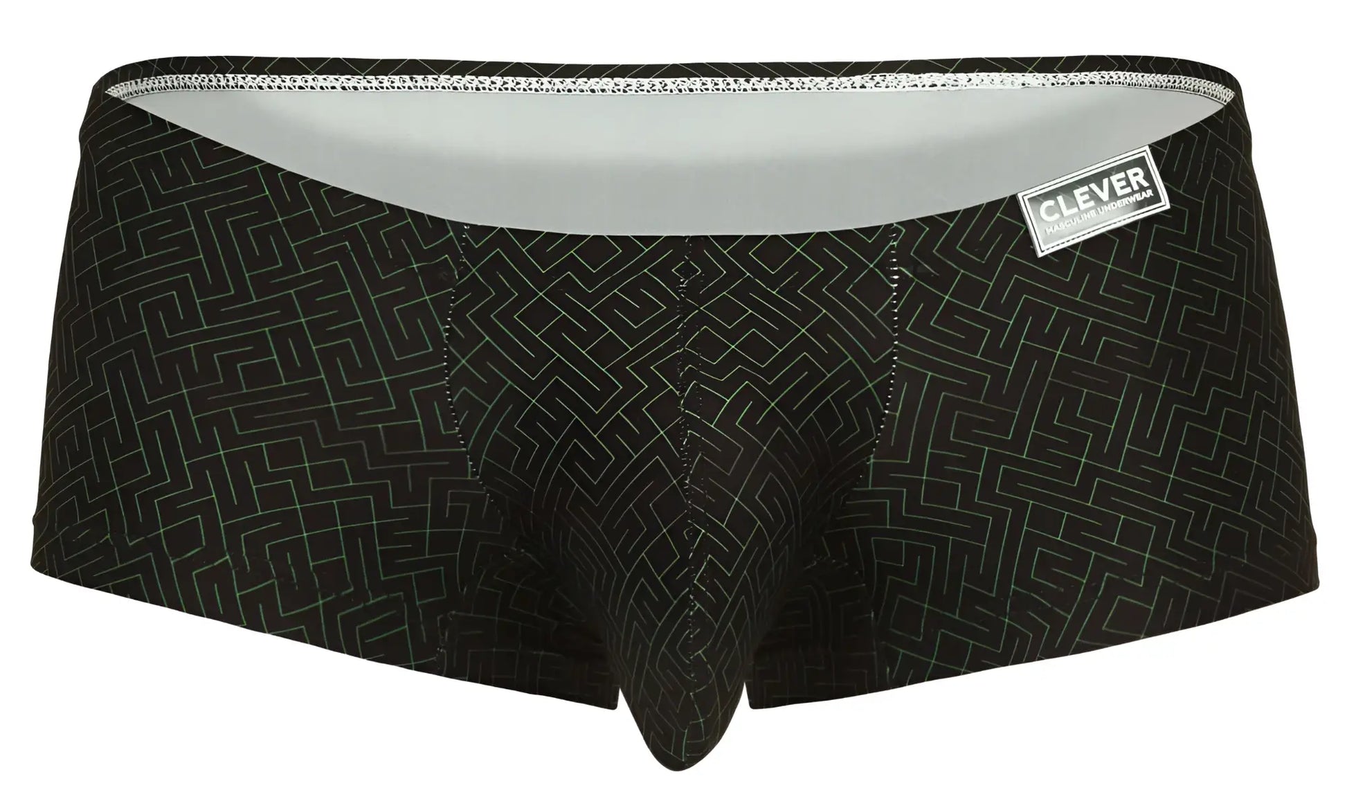 Clever 1852 laberin trunks black men’s briefs with subtle white geometric maze pattern and light gray inner waistband