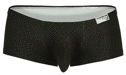 Clever 1852 laberin trunks black men’s briefs with subtle white geometric maze pattern and light gray inner waistband