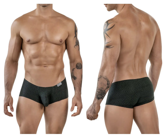 Black clever 1852 laberin trunks briefs with subtle geometric pattern and small white logo on waistband