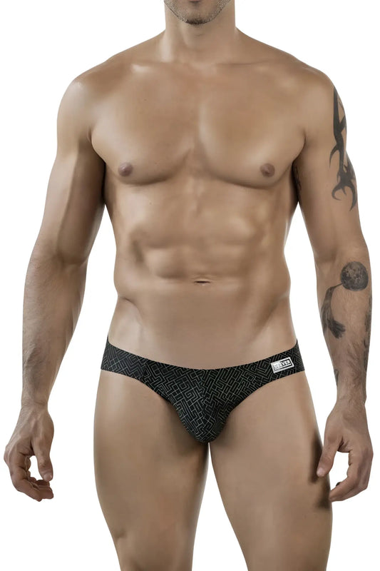 Black patterned briefs clever 1853 laberin bikini color black with geometric design and white brand tag on waistband