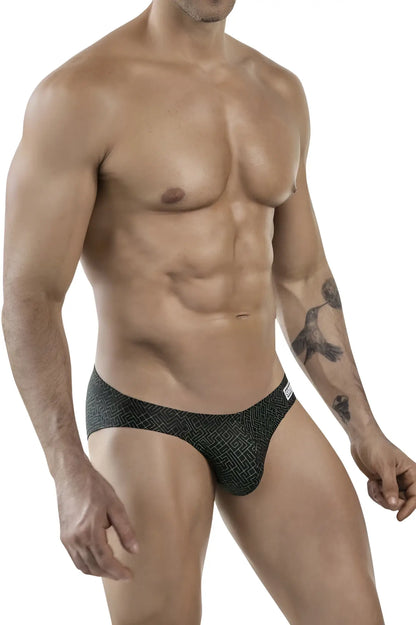 Black briefs clever 1853 laberin bikini with subtle geometric pattern in black showing front view