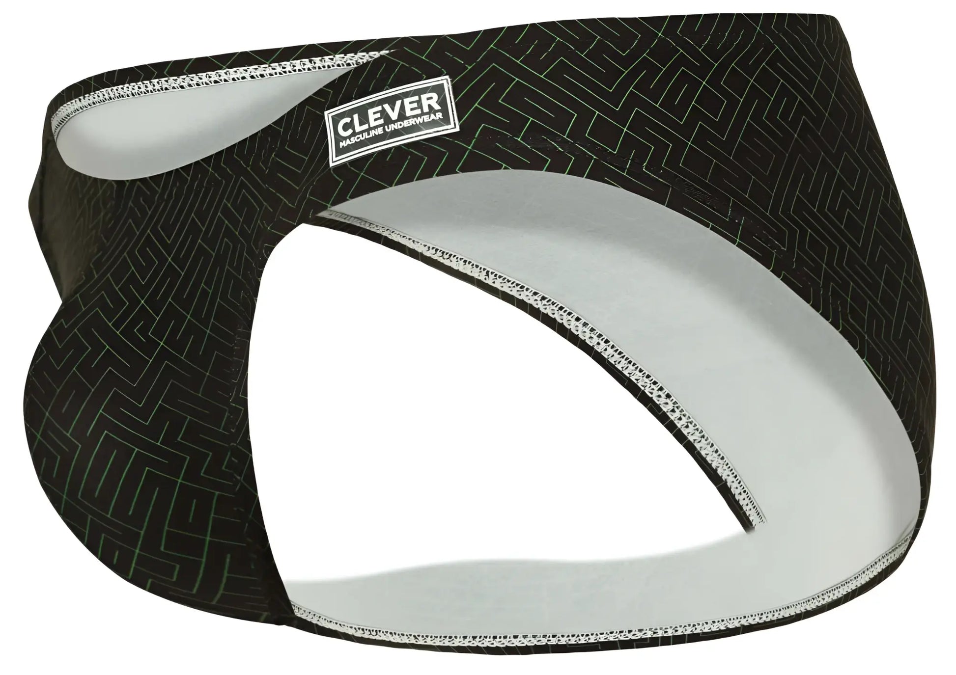 Clever 1853 laberin bikini color black men’s underwear with black and white maze pattern and clever brand label