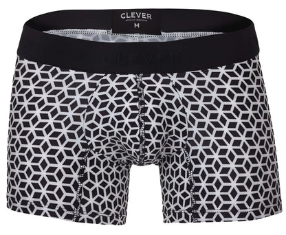 Black and white geometric-patterned clever 1854 cuadricula trunks with a black elastic waistband for comfortable wear