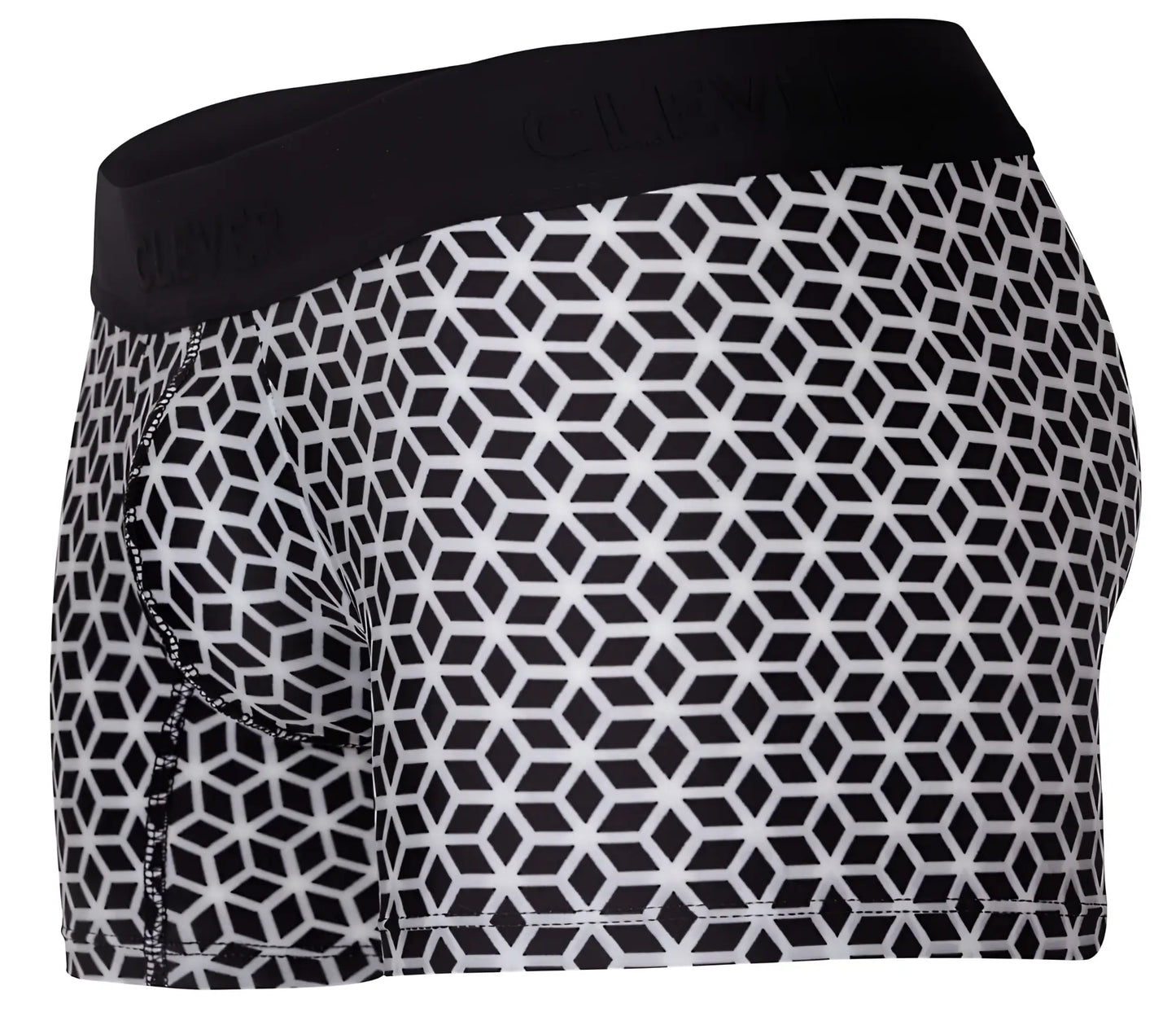 Clever 1854 cuadricula trunks color white black and white geometric patterned boxer briefs with black elastic waistband