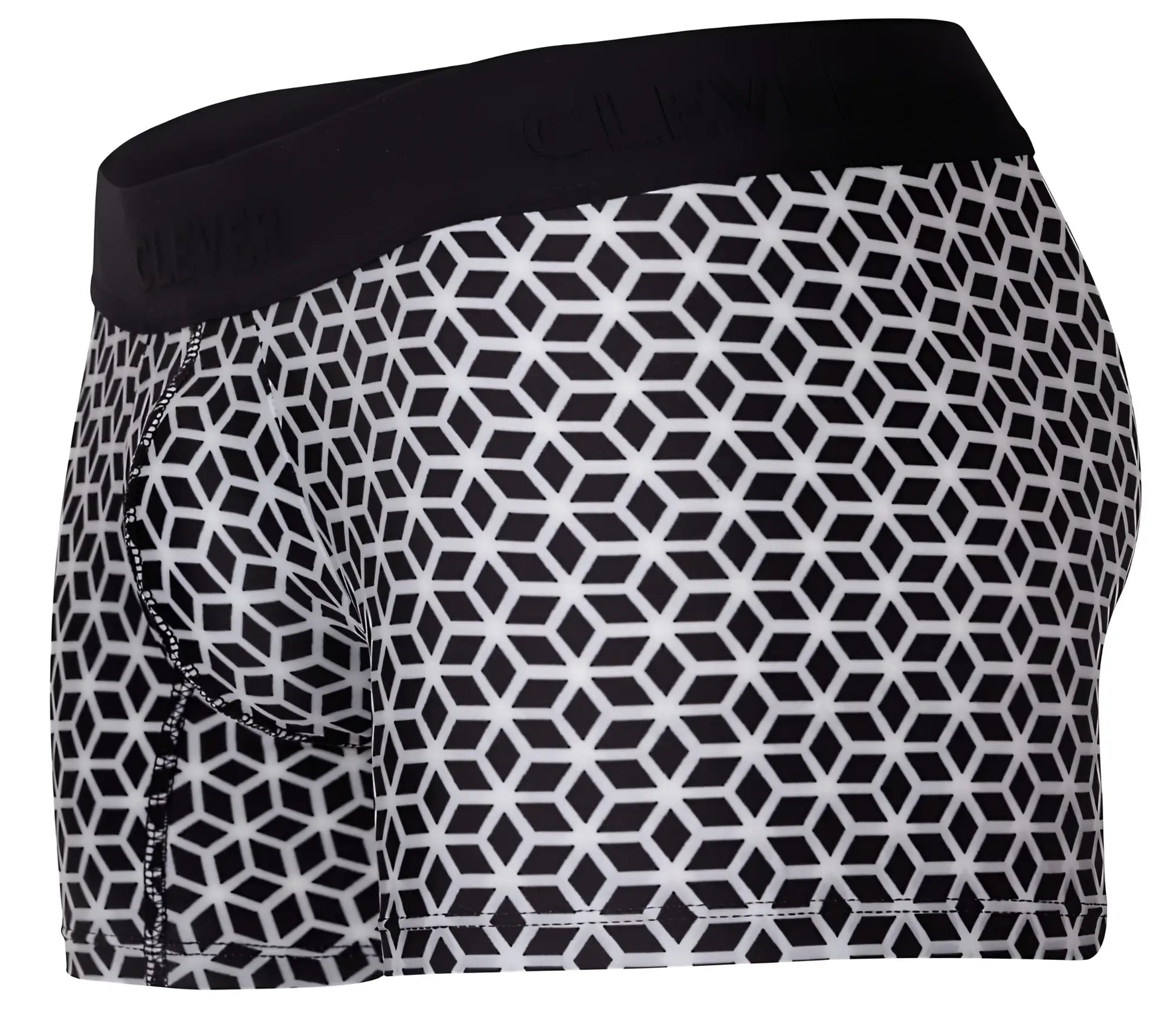 Clever 1854 cuadricula trunks color white black and white geometric patterned boxer briefs with black elastic waistband