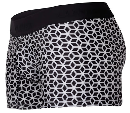 Clever 1854 cuadricula trunks color white black and white geometric patterned boxer briefs with black elastic waistband