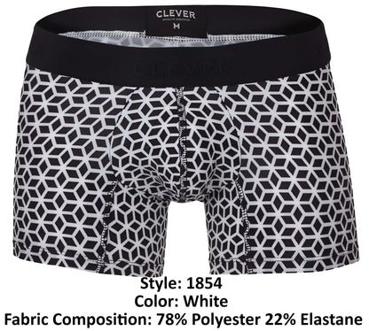 White boxer briefs with black geometric pattern and elastic waistband by clever 1854 cuadricula trunks color white