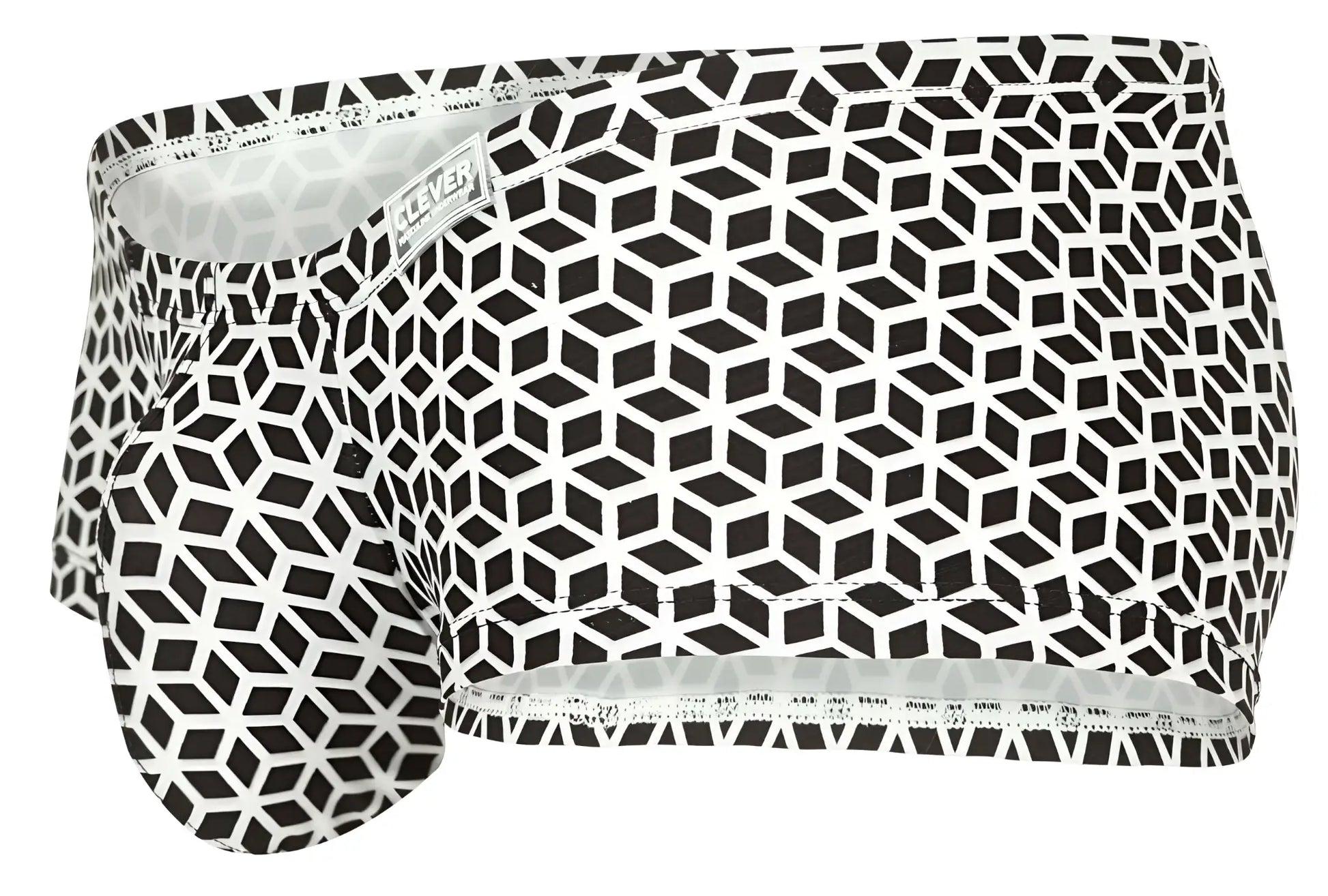 Clever 1856 cuadricula trunks in white feature black and white geometric-patterned men’s briefs with a modern design