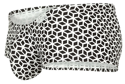 Clever 1856 cuadricula trunks in white feature black and white geometric-patterned men’s briefs with a modern design