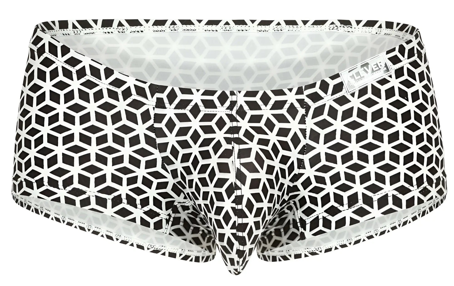 Black and white geometric patterned clever 1856 cuadricula trunks in sleek modern design for men