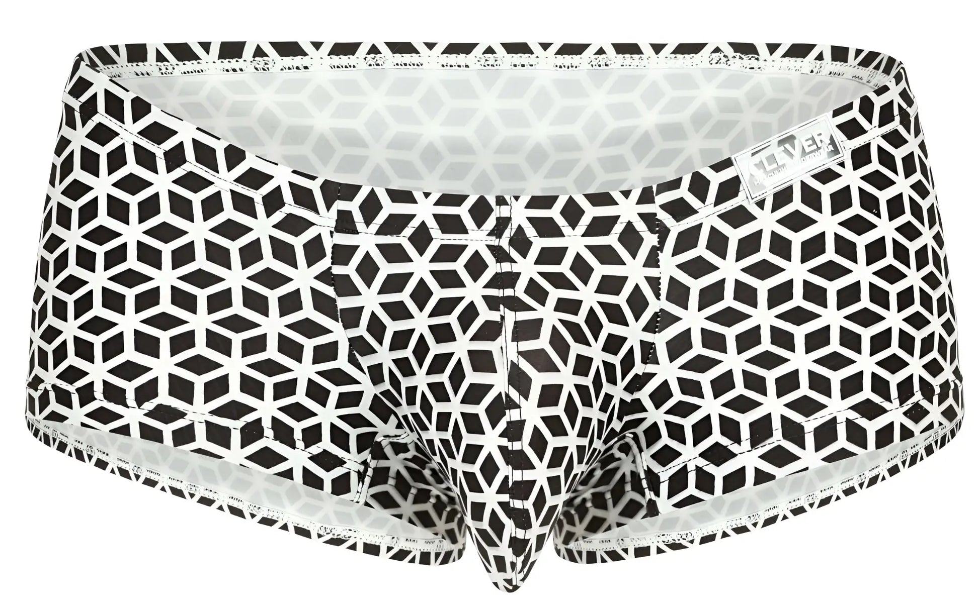 Black and white geometric patterned clever 1856 cuadricula trunks in sleek modern design for men