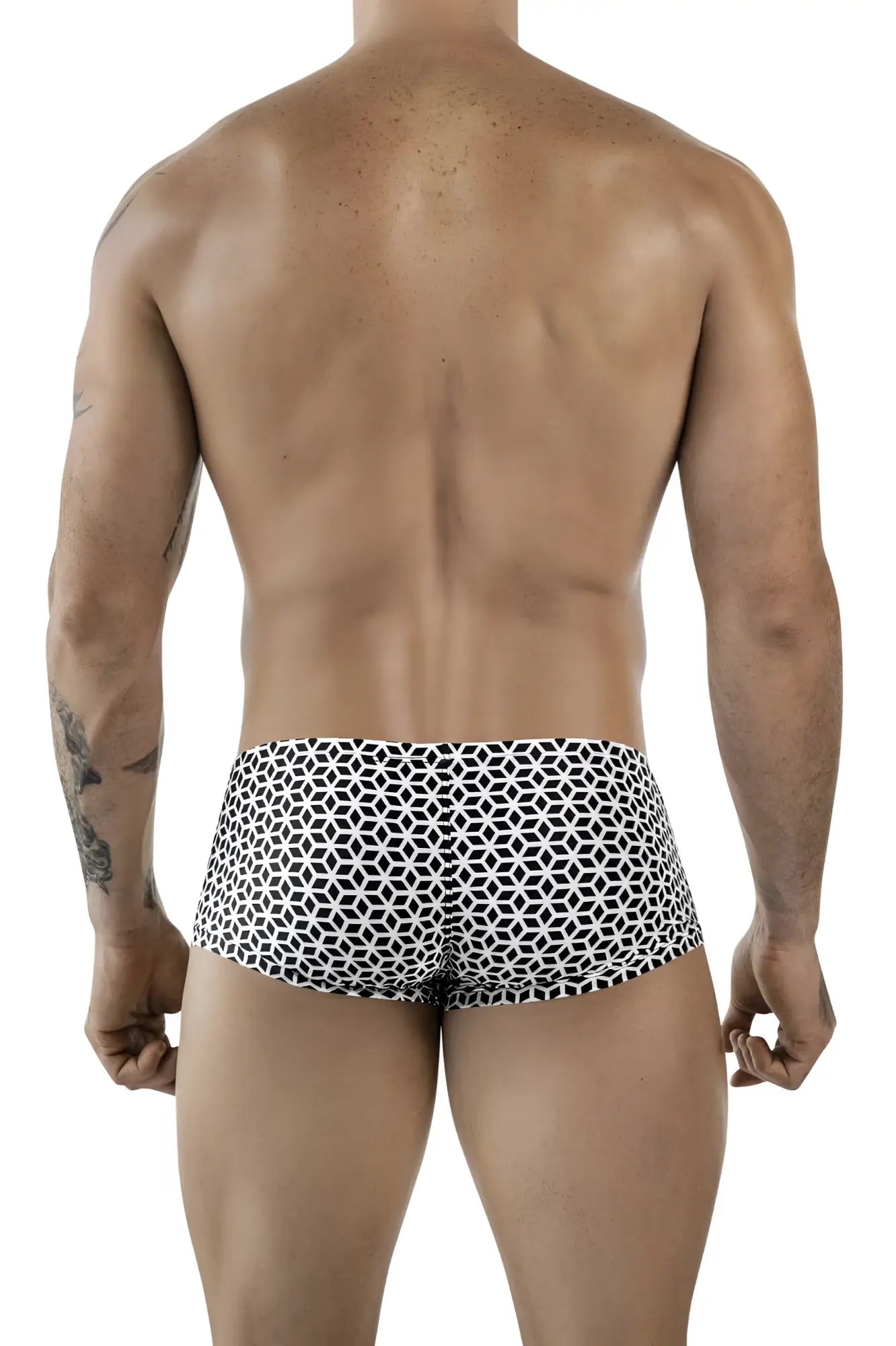 Black and white geometric patterned men’s swim trunks clever 1856 cuadricula trunks color white for swimming