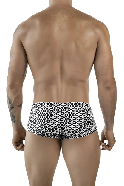 Black and white geometric patterned men’s swim trunks clever 1856 cuadricula trunks color white for swimming
