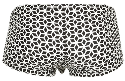 Black and white geometric patterned swim trunks clever 1856 cuadricula trunks color white front view