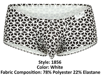 White briefs Clever 1856 Cuadricula trunks with bold black geometric interlocking cube pattern in white color