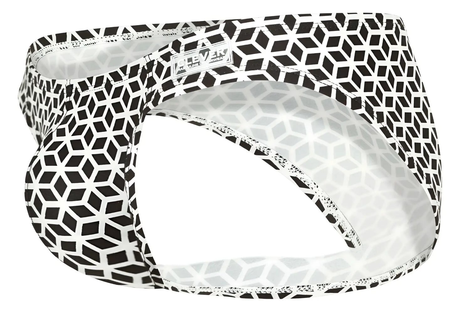 Black and white geometric patterned clever 1857 cuadricula bikini briefs with sleek modern design in white color