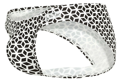Black and white geometric patterned clever 1857 cuadricula bikini briefs with sleek modern design in white color