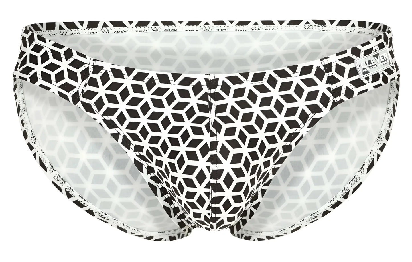Clever 1857 cuadricula bikini color white black and white geometric patterned men’s briefs with subtle lace trim accents