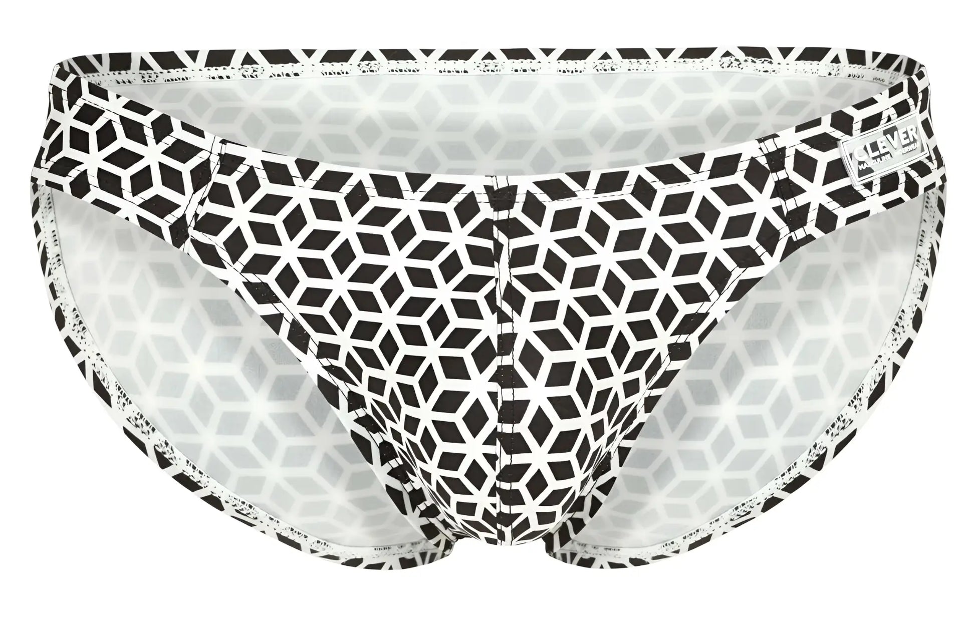 Clever 1857 cuadricula bikini color white black and white geometric patterned men’s briefs with subtle lace trim accents