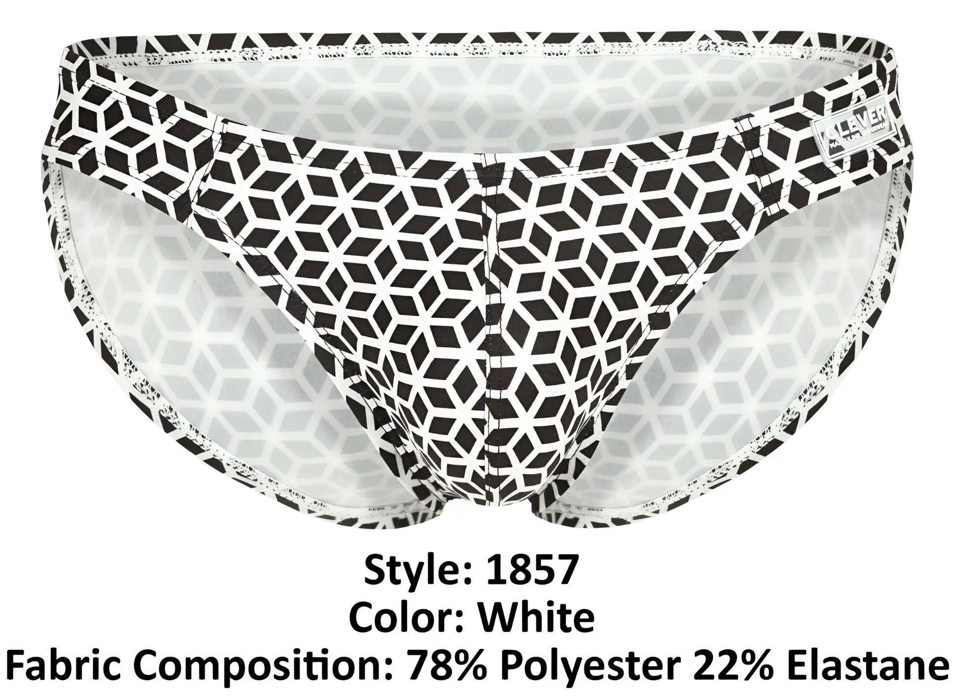 White briefs clever 1857 cuadricula bikini with bold black geometric pattern and elastic waistband in white color
