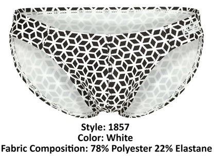 White briefs clever 1857 cuadricula bikini with bold black geometric pattern and elastic waistband in white color