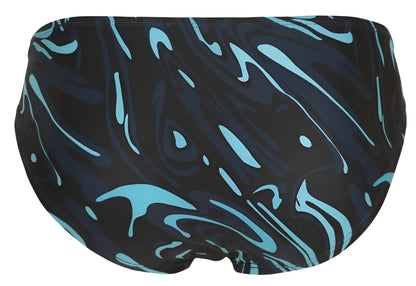 Clever 1861 grosh bikini color dark blue swim trunks with dynamic turquoise swirl pattern for swimwear use