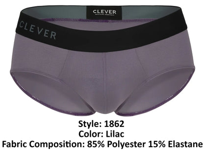 Lilac clever 1862 Oneal men’s briefs made from 85% polyester 15% elastane with black waistband and gray brand name