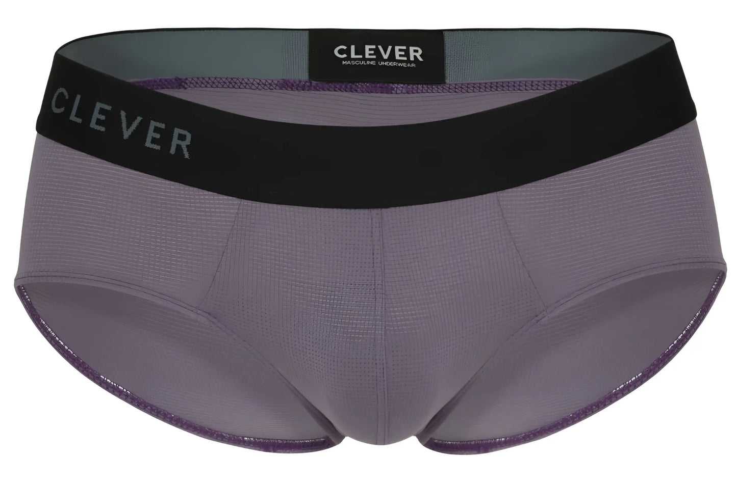 Purple textured clever 1862 oneal briefs with black waistband and white clever logo in lilac color